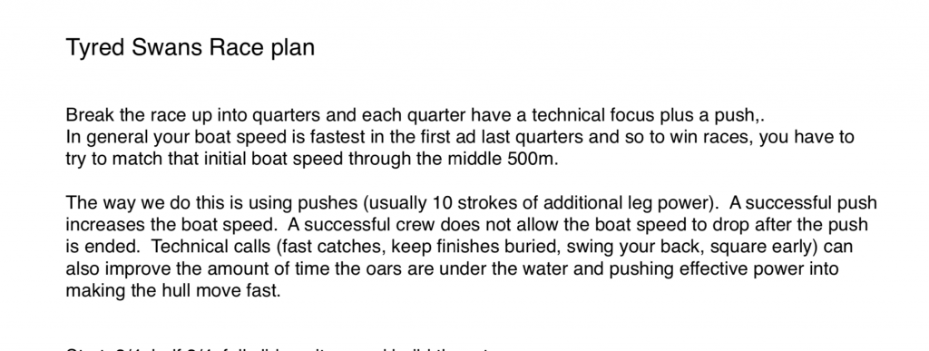 rowing race plan,