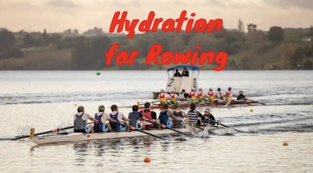 two mens eight rowing crews racing in colourful shirts
